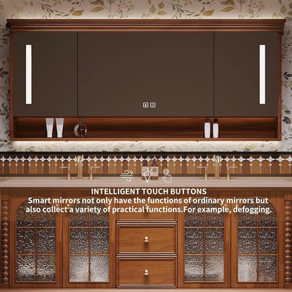 60” - 76” Retro Bathroom Vanity with Glass Door Design and Open Storage Rack