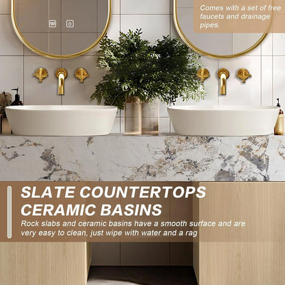 60” - 78” Modern Simple Bathroom Vanity Includes Open Storage Space & Solid Wooden Base