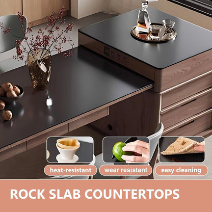 85” Modern Luxury Kitchen Island with Extendable Table and Embedded Socket (No Chair)