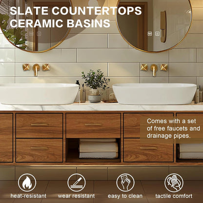 68” - 92” Modern Log Bathroom Vanity Includes Patterned Countertop