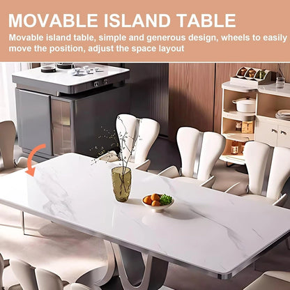 85” - 100” Luxury Kitchen Island Includes Unique Base Design & Striped Glass Cabinet (No Chair)