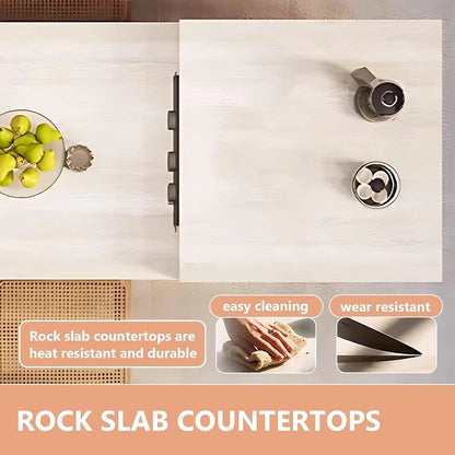 87” – 102” Natural Wood Kitchen Island with Storage Includes Stable Leg (No Chair)