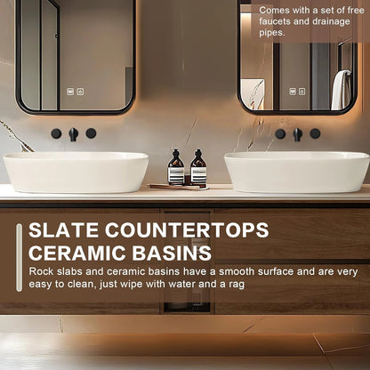 60” - 78” Elegant Log Bathroom Vanity with Hidden Handle & Irregular Smart Mirror