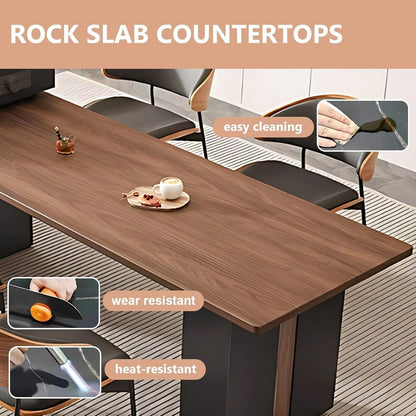 82” - 98” Modern Log Kitchen Island with Large Storage Space & Sliding Rail Socket (No Chair)