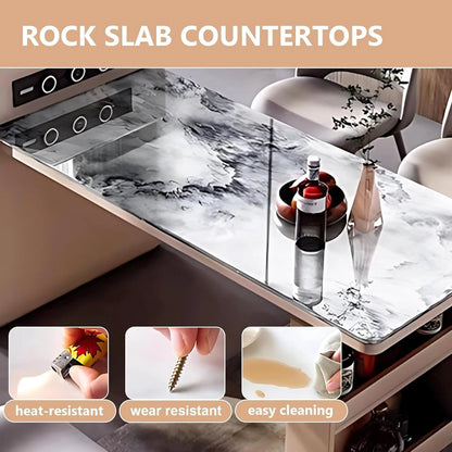 87” - 102” Grey Minimalist Kitchen Island Includes Striped Glass Cabinet (No Chair)