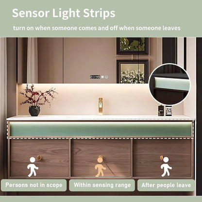 40” - 64” Spacious Natural Bathroom Vanity with Smart Light Strips & Mirror Cabinet