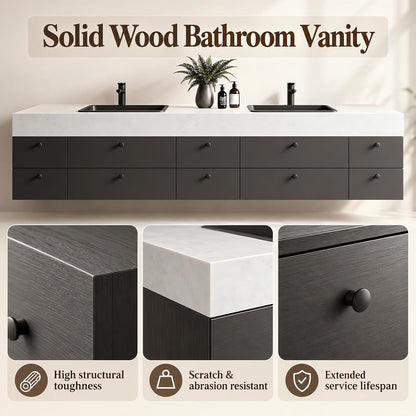 70''-110'' Modern Floating Bathroom Vanity with Double Sink Includes 10 Drawers& Minimalist Design