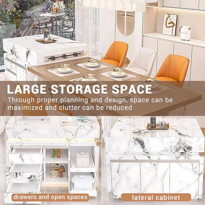 94" - 109" Elegant Cozy Kitchen Island Includes L-Shaped Solid Wood Style Table (No Chair)