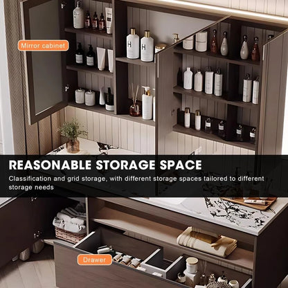 40” - 64” Unique Simple Bathroom Vanity with Semi-Hollow Storage Rack