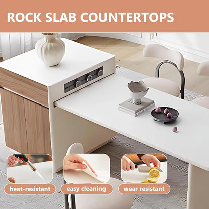 65” - 96” Modern Simple Kitchen Island Includes Sliding Rail Socket & Round Corner Design (No Chair)