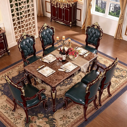51‘’-71‘’ Luxurious Dining Table with Gold-Toned Carved Design Craftsmanship(No Chairs)