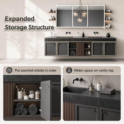 64''-110'' Floating Bathroom Vanity with Double Sink Includes Shaker Frame