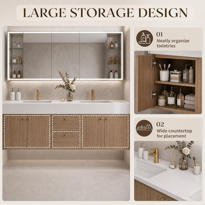 60''-110'' Floating Double Sink Bathroom Vanity with Modern Minimalist Design