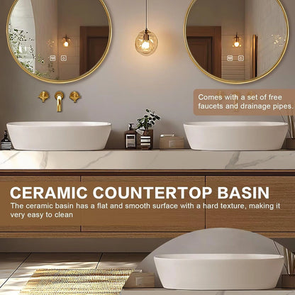 60” - 84” Minimalist Cozy Bathroom Vanity Includes Round Mirrors & Log Style Cabinet