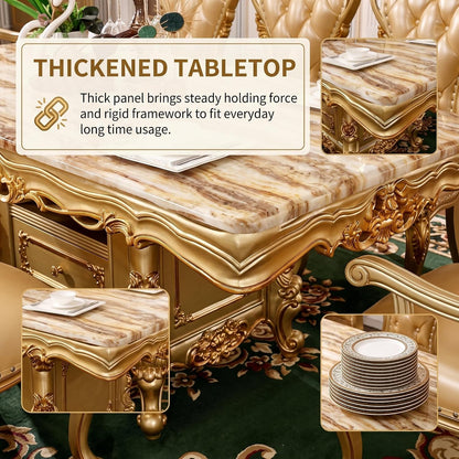 56‘’-96‘’ Modern Dining Table with Ornate Classic Base&Gold Carved Base