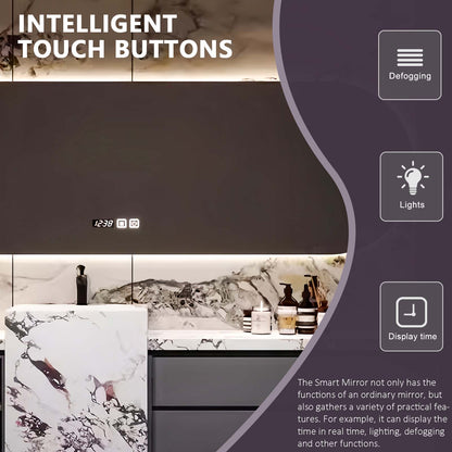 48"- 68" Single Basin And Grey Solid Wood Cabinet With Led Lighting Smart Mirror