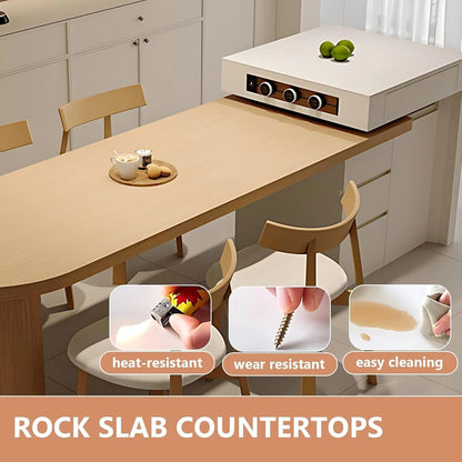 58” - 74” Unique Log Kitchen Island Includes Movable Guide Socket & Retractable Table (No Chair)