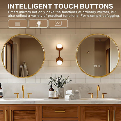 68” - 96” Wood Grain Bathroom Vanity with Exquisite Handle and Round Mirror