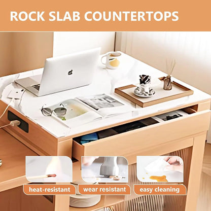 48” - 64” Log Minimalist Kitchen Island Includes Glass Sliding Door & Open Shelf (No Chair)