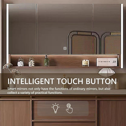 56” - 68” Retro Log Bathroom Vanity with Hidden Handle & LED Smart Defog Mirror