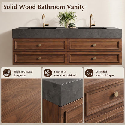 52‘’-110‘’ Double Sinks Bathroom Vanity Includes Carved Frame Design