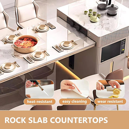 80.71” Light Luxury Kitchen Island Includes Open Shelf Design (No Chair)