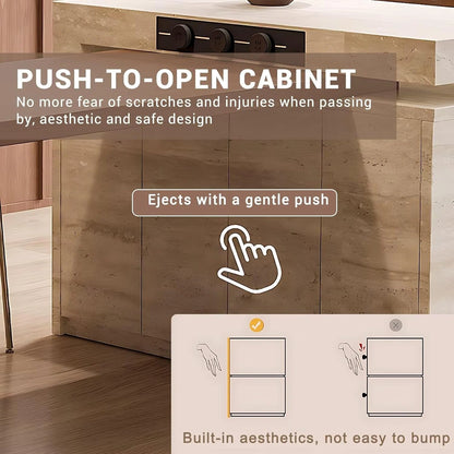 47” - 71”Natural Unique Kitchen Island Includes Spacious Storage (No Chair)