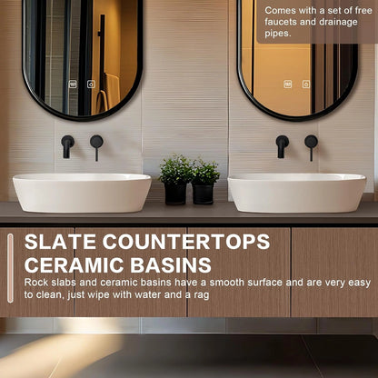 60” - 78” Retro Wood Bathroom Vanity with Several Drawers & Irregular Mirror