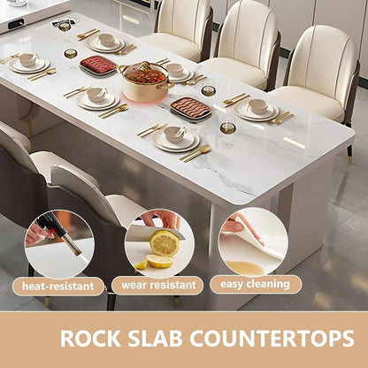 67” - 95” White Kitchen Island Includes Patterned Table Top & Classified Storage Space (No Chair)