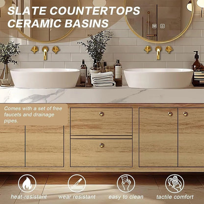 72” - 96” Modern French Bathroom Vanity Includes Round Defog Mirrors