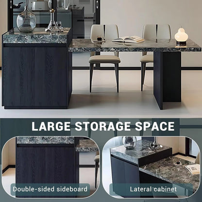 94” - 102” Black Unique Kitchen Island Includes Green Patterned Desktop (No Chair)