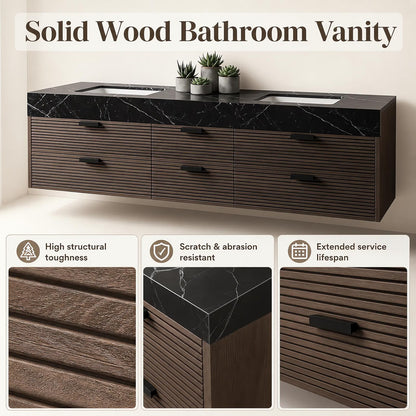72‘’-110‘’ Modern Bathroom Vanity with Sinks Includes 6 Deep Drawers and 3 Mirrors