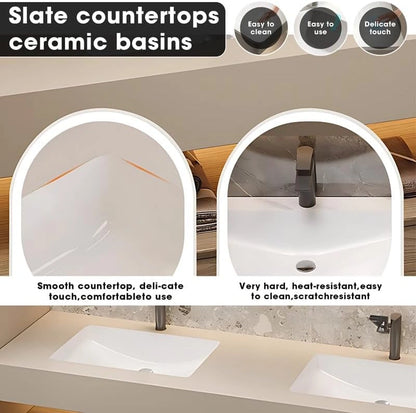 60” - 78” Natural Practical Bathroom Vanity with Ceramic Basin and Time Manager