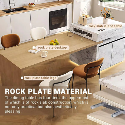 94” - 102” Modern Unique Kitchen Island with Storage Space and Wheels (No Chair)