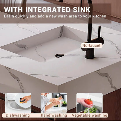 94" - 102" White Exquisite Kitchen Island Includes Brown Panel with Handle (No Chair)