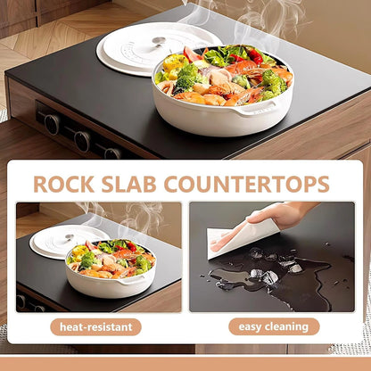 61” - 81” Brown Elegant Kitchen Island with Pull-Out Cabinet&Dining Table (No Chair)