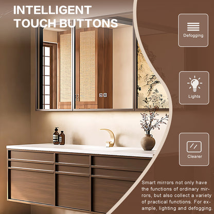 52"-68" Brown bath vanity with big smart mirror cabinet solid wood