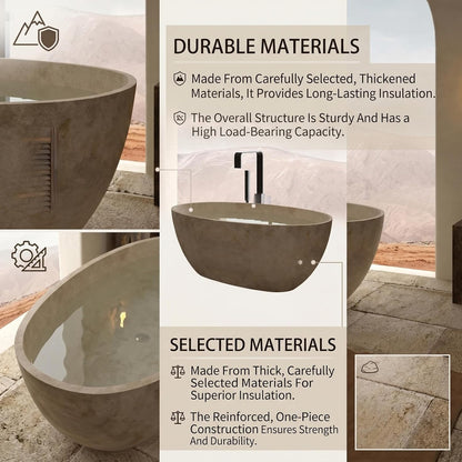 59''-67'' Freestanding Bathtubs with Natural Beige Finish & Oval Silhouette