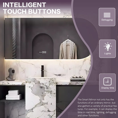 52"- 76" Freestanding Open Storage Single Sink With Led Lighting Oval Smart Mirror