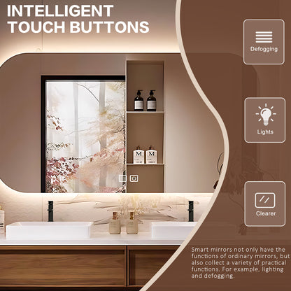56"- 78" Floating Double Ceramic Sink With Led Lighting Smart Mirror