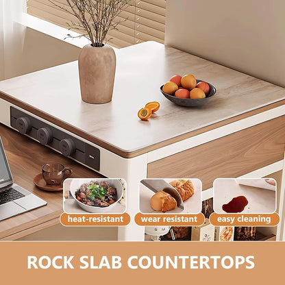 87” Exquisite Log Kitchen Island with Pull-Out Cabinets Includes Open Shelf (No Chair)