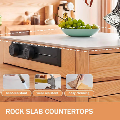 64” Rustic Log Kitchen Island with Storage Includes Slide Rail Socket