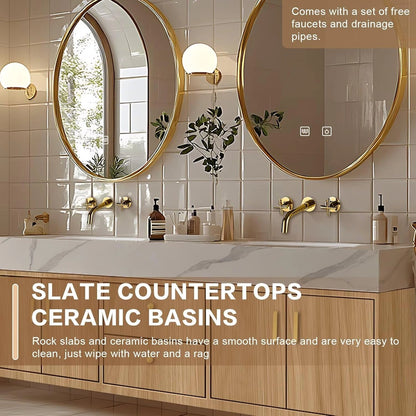 60” - 96” Wall-Mounted Bathroom Vanities with Integrated Double Sinks