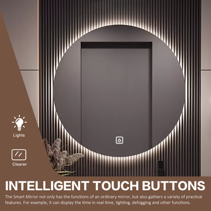 52"- 72" Round Mirror With LED Lighting And Black color Single Basin And Sink