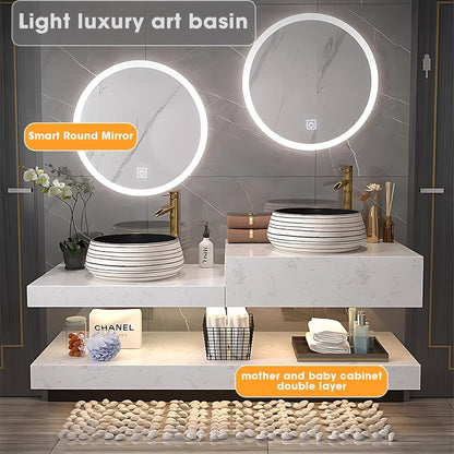 48'' White Bathroom Vanity with Handcrafted Basin &Round Mirror