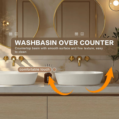 60” - 78” Modern Exquisite Bathroom Vanity Includes Round Mirrors & Above Counter Sinks
