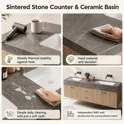 52‘’-110‘’ Modern Bathroom Vanity Sinks Set Includes Finish Sintered Stone Top