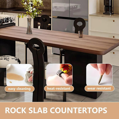 75” – 98” Black Luxury Kitchen Island Includes Unique Texture Tabletop & Glass Door Cabinet (No Chair)