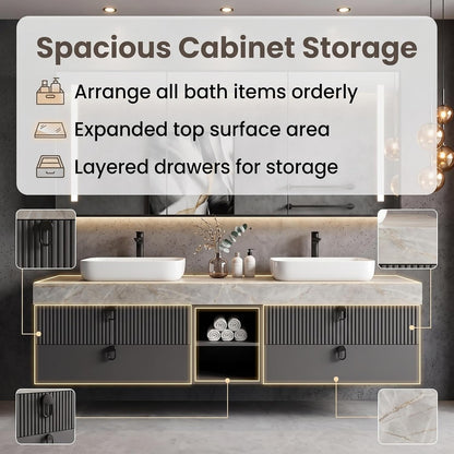 52''-110'' Floating Bathroom Vanity with Double Sinks Includes Sintered Stone Top