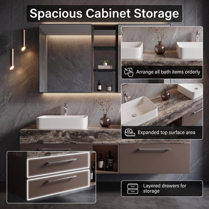 52''-110'' Bathroom Vanity with Double Sinks Includes Deep Drawers and Open Niche Storage